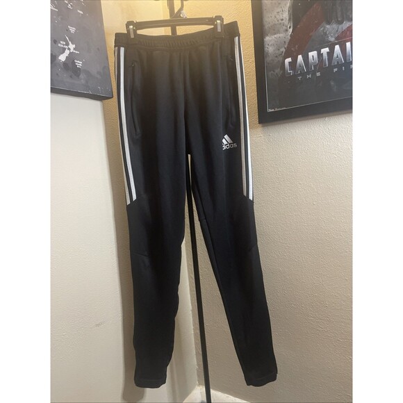 ADIDAS Tapered Zip Leg Size S Black White Logo Men's Sweatpants - Picture 1 of 7